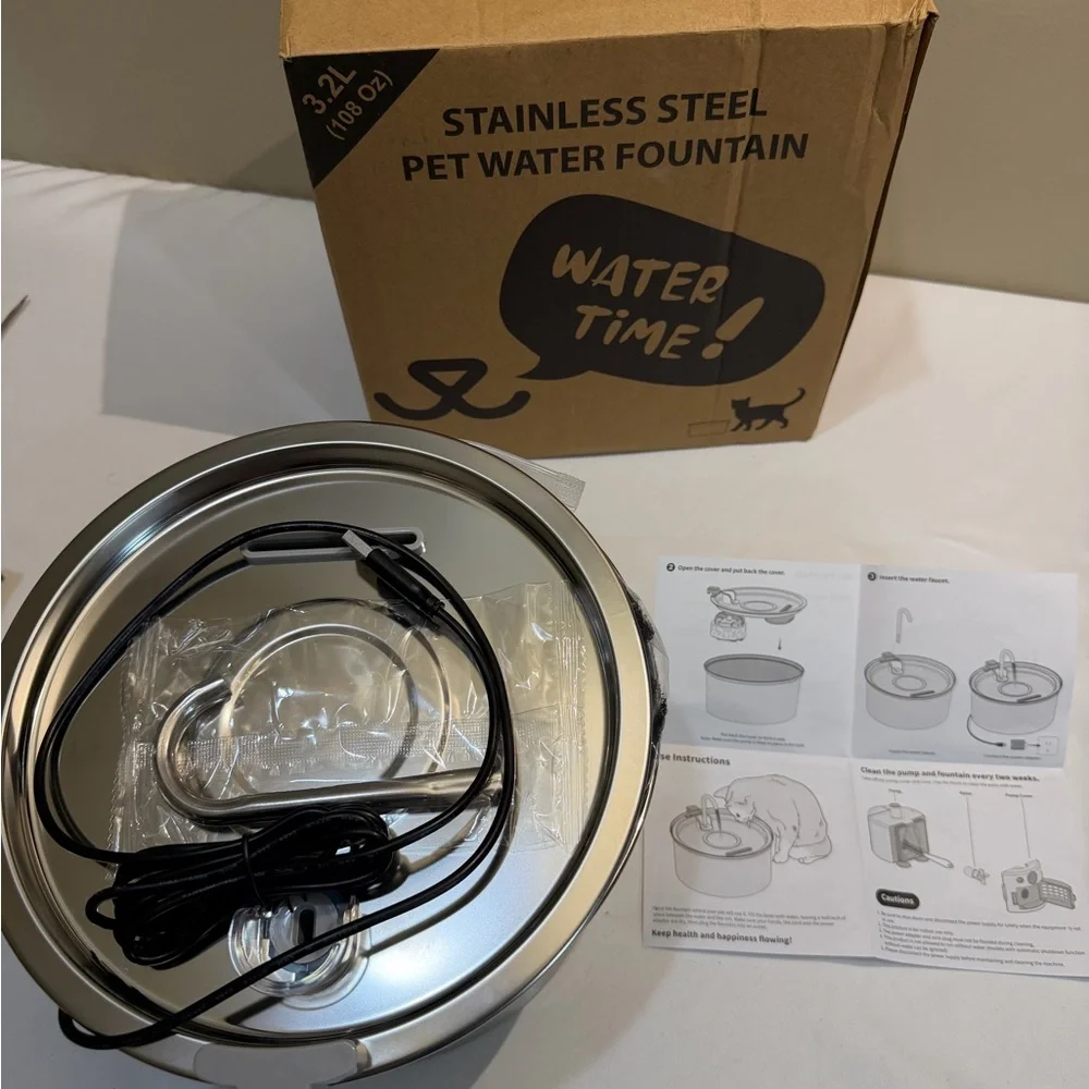 NIB Stainless Steel 3.2L Pet H2O Fountain Triple Defense PROTechnology